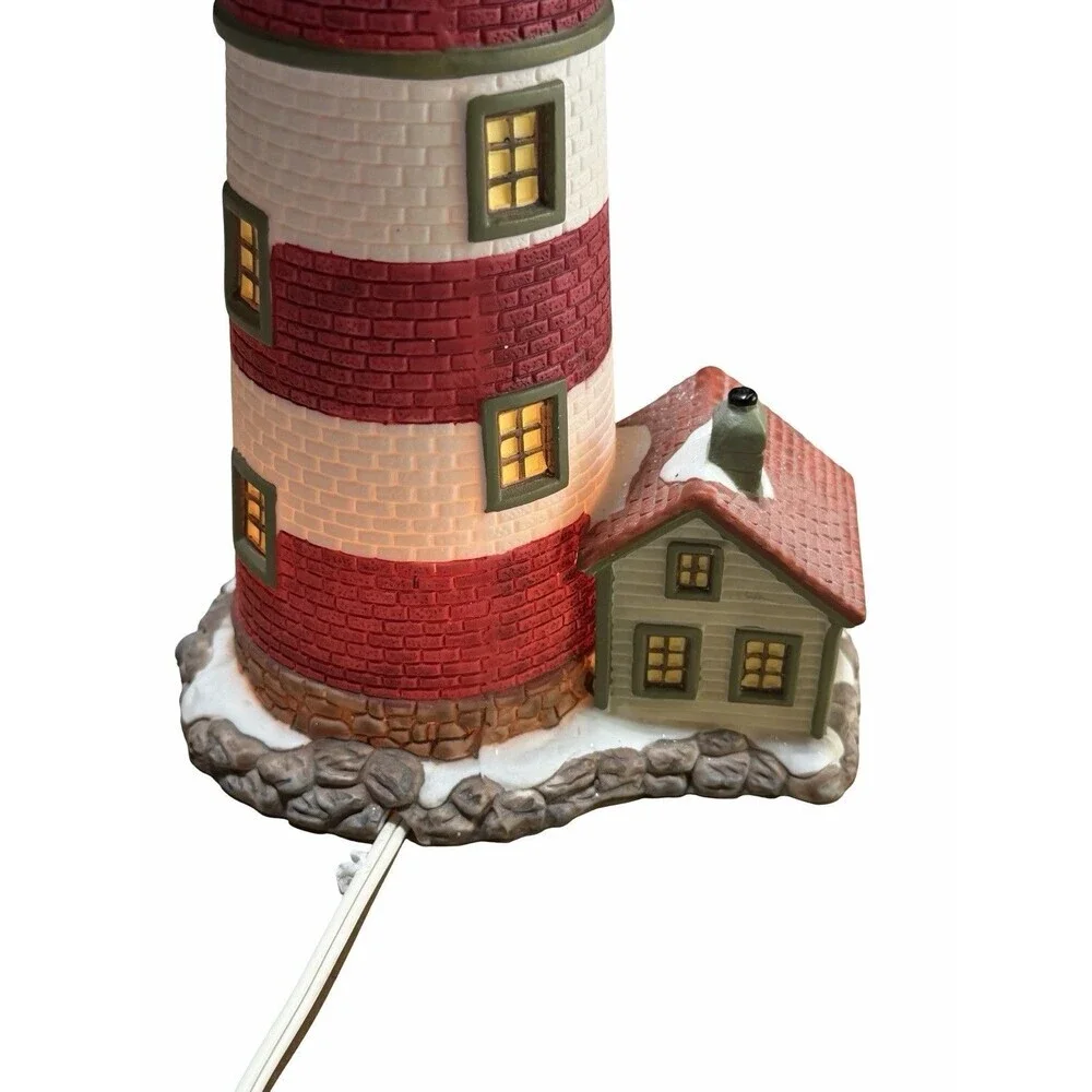 Santas Workbench Bayside Lighthouse Christmas Village Porcelain Lighted Blinking